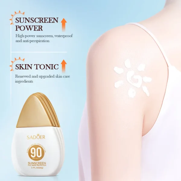SADOER SPF 90+ Non Greasy UV Resistant Facial Sunscreen - Image 2